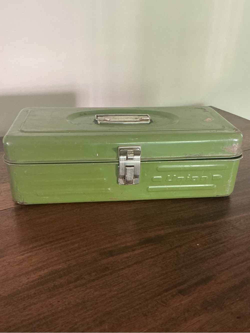 Vintage Green Metal Union Latching Tool Box